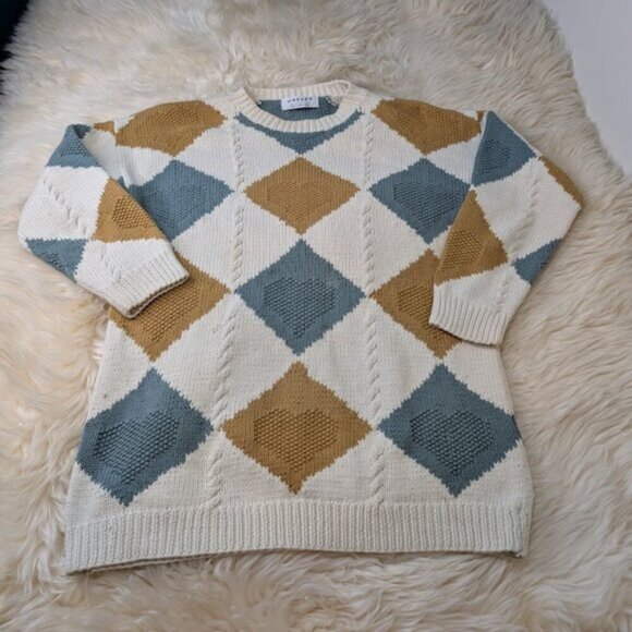 Jaeger Sweaters - Jaeger Cotton Knit Geometric Made in Great Britain Sweater Size Large